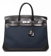 👜Birkin 40 Ghillies Denim Fonce Toile / Black Evercalf Bag Limited Edition