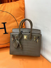 Mini Birkin 20cm Outer Stitching Tote Bag in Taupe Crocodile Pattern