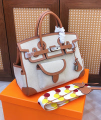 Birkin Cargo 30 Gold Swift Leather and Ecru Canvas Multi-Pocket Bag