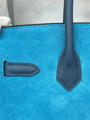 Rare Runaway Birkin 30cm Grizzly Agate Blue Suede Luxury Tote