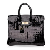 👜Birkin 25 Bag Black Crocodile Lisse Gold Hardware