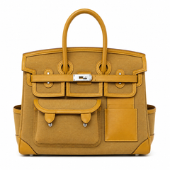 Birkin Cargo 35 Sesame Swift Leather and Canvas Multi-Pocket Bag