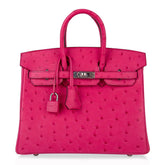👜Birkin 25 Rose Tyrien Ostrich Bag Palladium Hardware