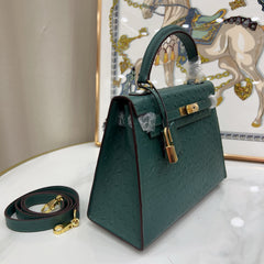 Kelly Sellier 25cm Vert Cypress Ostrich Gold Hardware Vintage Women Handbag