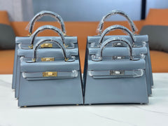 Kelly Sellier 19cm & 22cm & 25cm Bleu Lin Box Calf Leather Gold Hardware & Palladium Hardware Women Handbag