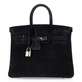 👜Birkin 25 Bag Black Doblis Suede with Palladium Hardware