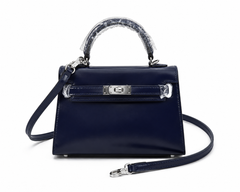 Kelly Sellier 19cm & 22cm & 25cm Bleu Nuit Box Calf Leather Gold Hardware & Palladium Hardware Women Handbag