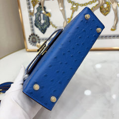 Mini Kelly II 19cm Sellier Bleu Electrique Ostrich Gold Hardware Luxury Crossbody Handbag