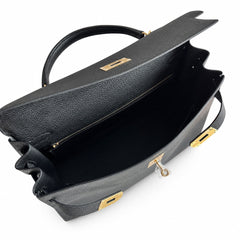 Kelly40cm togo original royal calfskin ck89 black top craftsmanship wax thread full stitching gold buckle