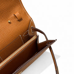 Style: Kelly to go Color: ck37/gold Size: 19*11.5*1.5cm Leather: epsom From France Hardware: gold Kelly crossbody bag, golden brown, cowhide, gold buckle, high-end handmade exclusive customization‼ ️P