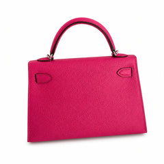 Ready stock: Fully hand-stitched 👉Second generation Mini Kelly 19cm imported Epsom leather pink silver buckle