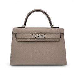 Fully hand-sewn👉Second generation Mini Kelly 19cm imported Epsom leather asphalt gray silver buckle
