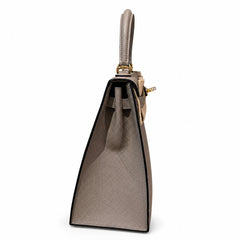 kelly25cm, M8/Gris Asphalte, Epsom, gold, all handmade‼ ️Kelly 25cm, asphalt gray, palm print, gold buckle, high-end handmade exclusive customization‼ ️Purely hand-made nails, hand-engraved hardware,
