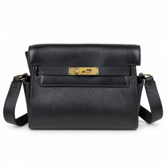 Black gold 🆕 In stock Kelly Messenger messenger bag for men and women, black gold buckle, imported leather, all-steel hand-waxed thread, the highest cost-effectiveness on the Internet. Unisex messenge