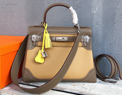 Kelly Sellier Ghillies 28cm Beige Poussière & Marron Foncé Barenia Leather Palladium Hardware Women Handbag
