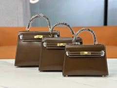 Kelly Sellier 19cm & 22cm & 25cm Ebene Box Calf Leather Gold Hardware & Palladium Hardware Women Handbag