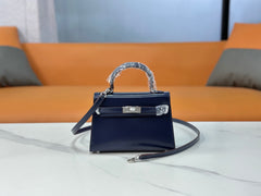 Kelly Sellier 19cm & 22cm & 25cm Bleu Nuit Box Calf Leather Gold Hardware & Palladium Hardware Women Handbag