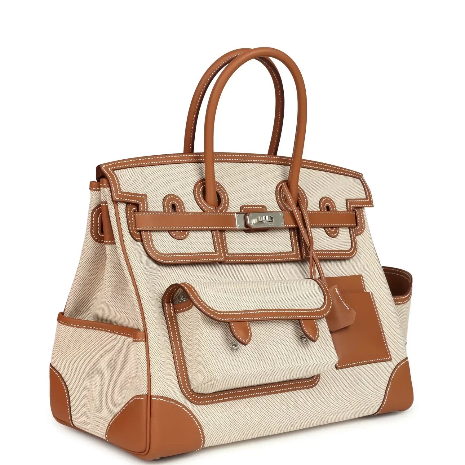 👜Birkin Cargo 35 Gold Swift and Gold-Ecru Toile H Canvas Palladium Hardware