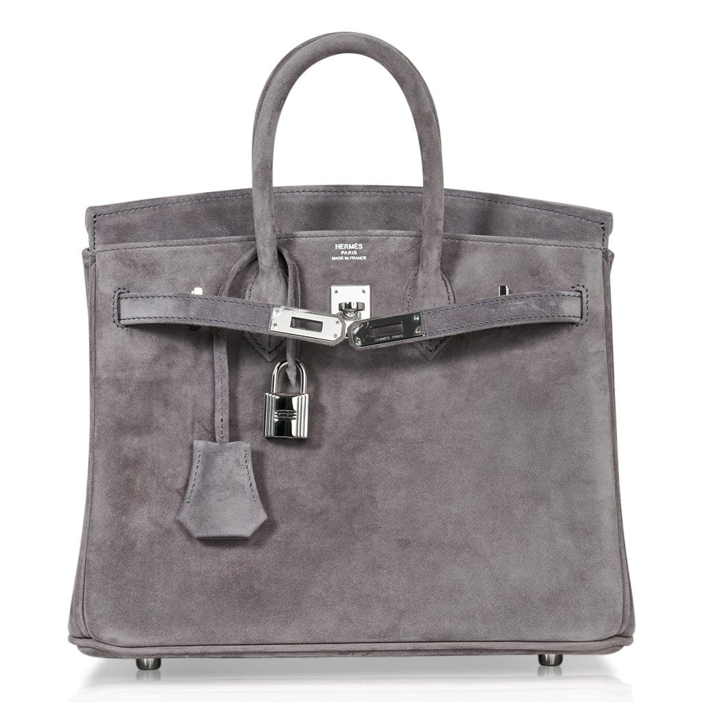 👜Birkin 25 Bag Gris Fume Doblis Suede with Palladium Hardware