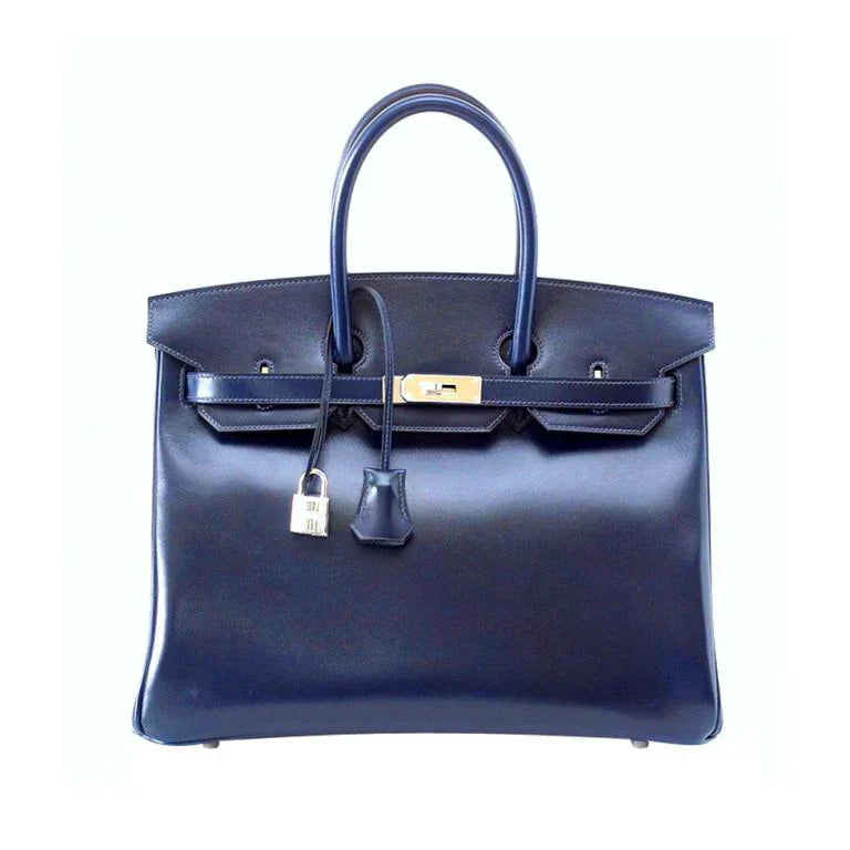 👜Birkin 35 Bag (Bleu) Blue Marine Coveted Rare Box Leather Palladium