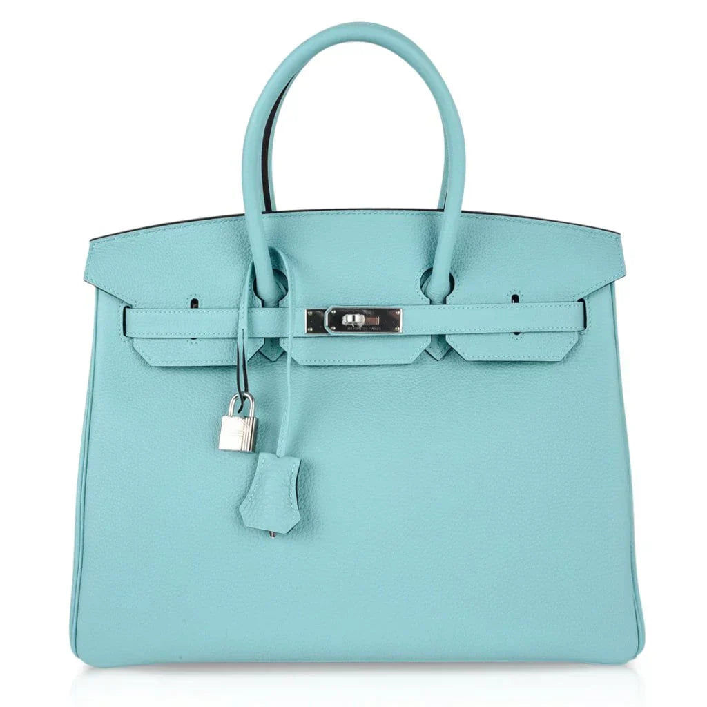 👜Birkin 35 Bag Fresh Blue Atoll Togo Palladium Hardware