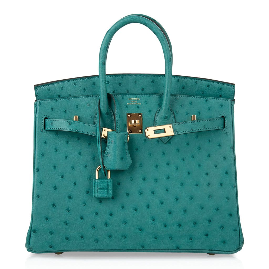 👜Birkin 25 Bag Vert Verone Ostrich Gold Hardware