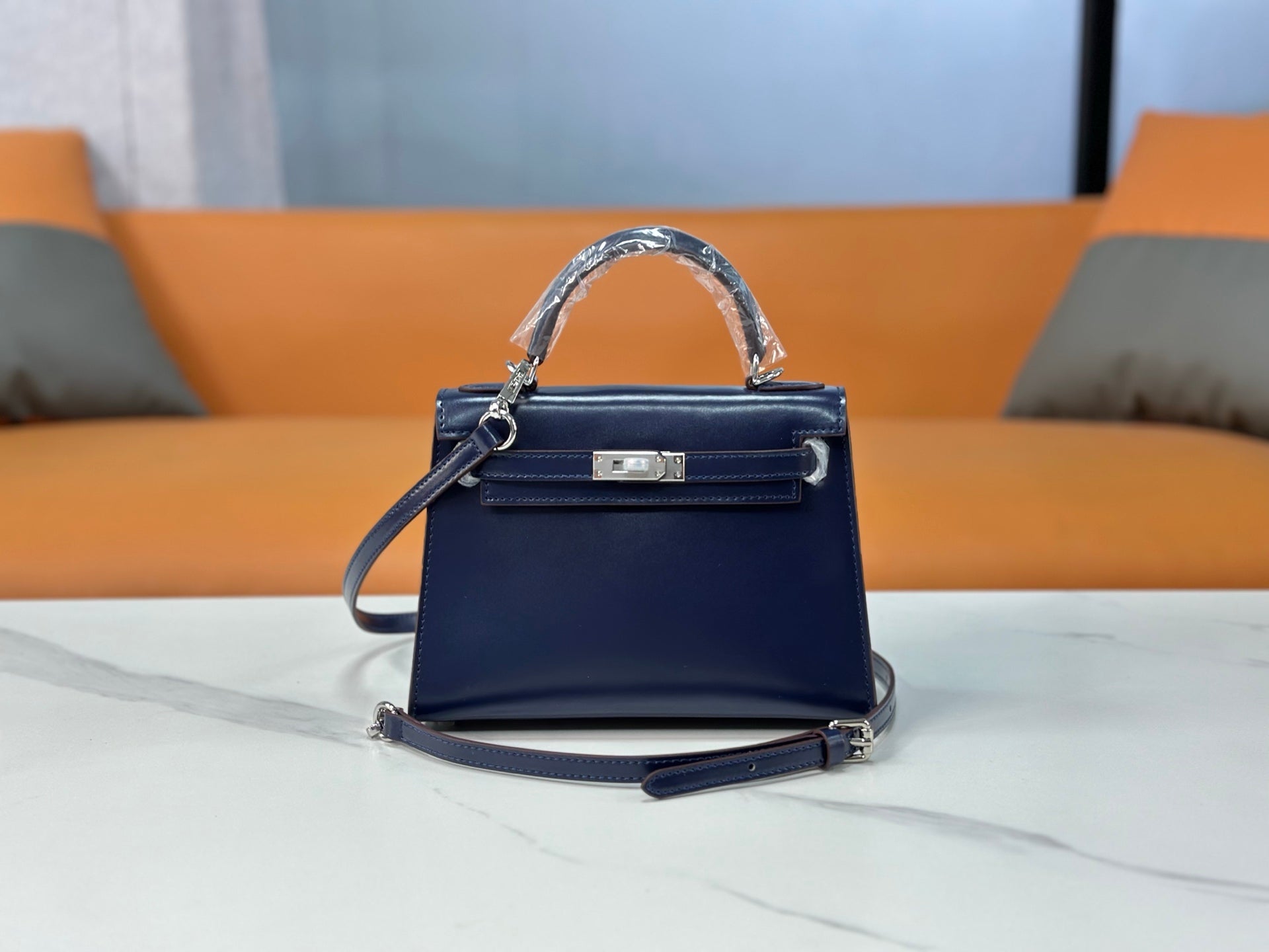 Kelly Sellier 19cm & 22cm & 25cm Bleu Nuit Box Calf Leather Gold Hardware & Palladium Hardware Women Handbag