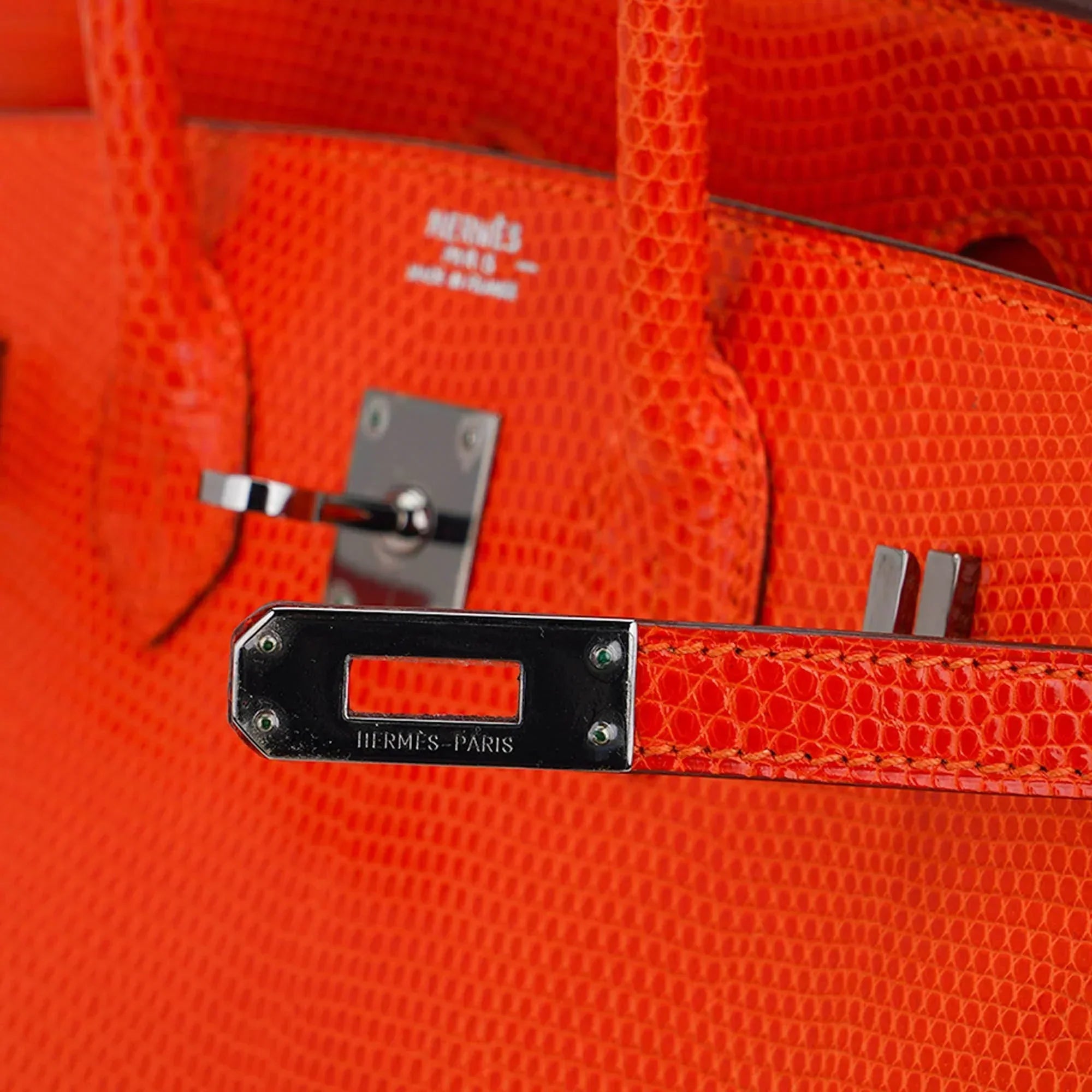 👜Birkin 25 Bag Orange Tangerine Lizard with Ruthenium Hardware