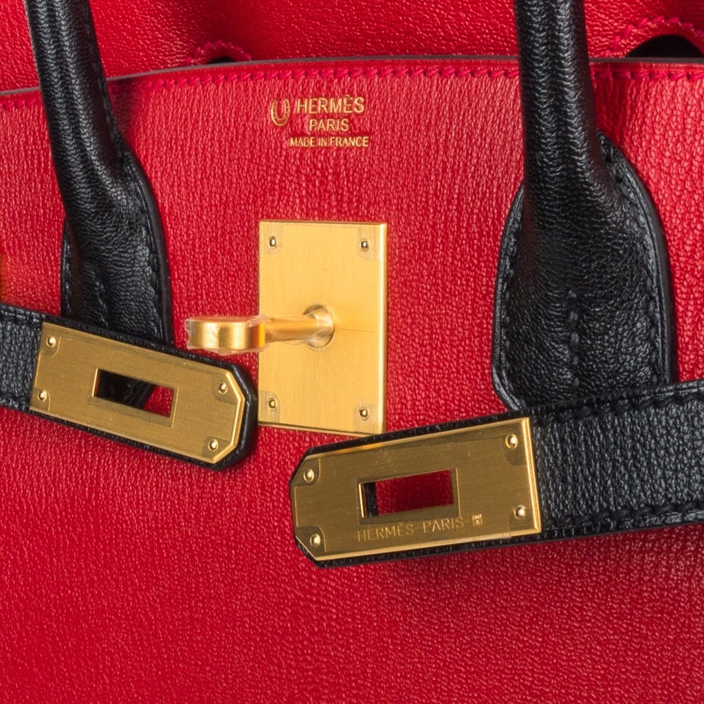 👜Birkin HSS 30 Bag Rouge Casaque and Black Chevre Brushed Gold Hardware