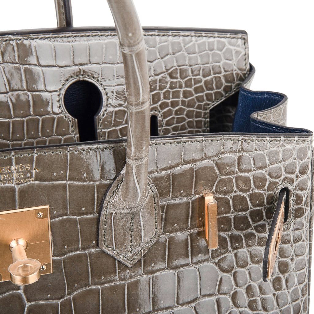 👜Birkin HSS 30 Bag Gris Tourterelle / Blue Sapphire Porosus Crocodile Limited Edition