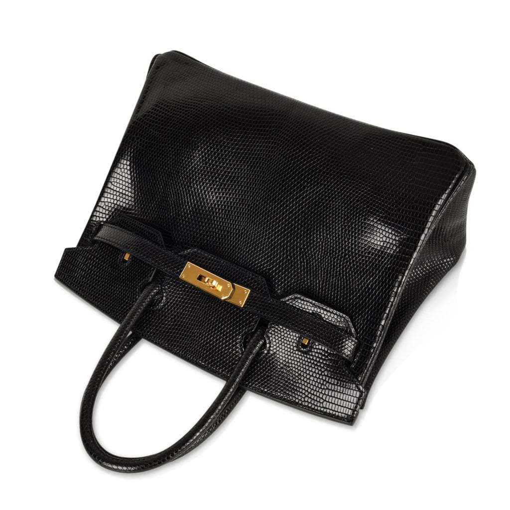 👜Birkin 30 Bag Jet Black Lizard Gold Hardware