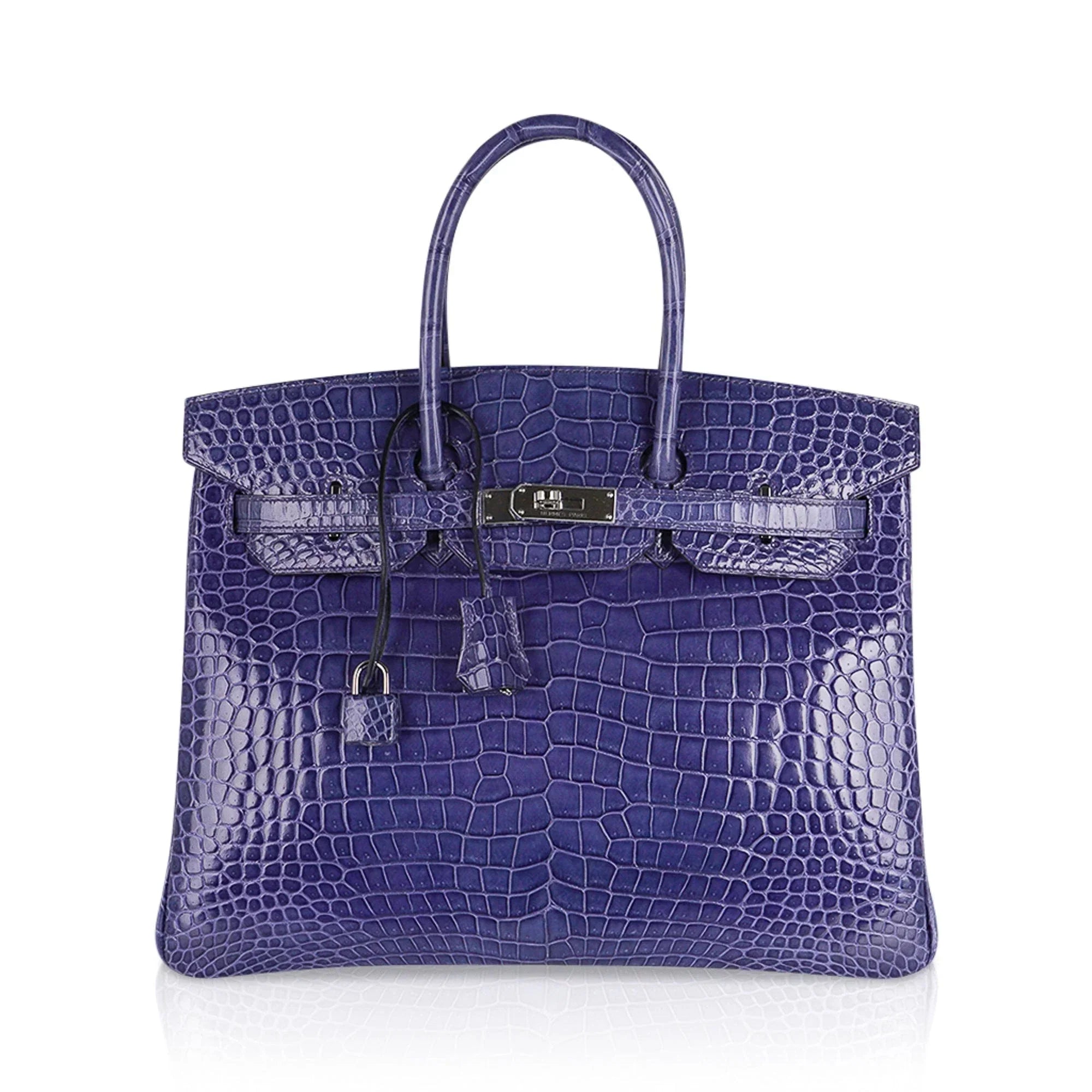 👜Birkin 35 Bag Blue Brighton Porosus Crocodile Palladium Hardware New