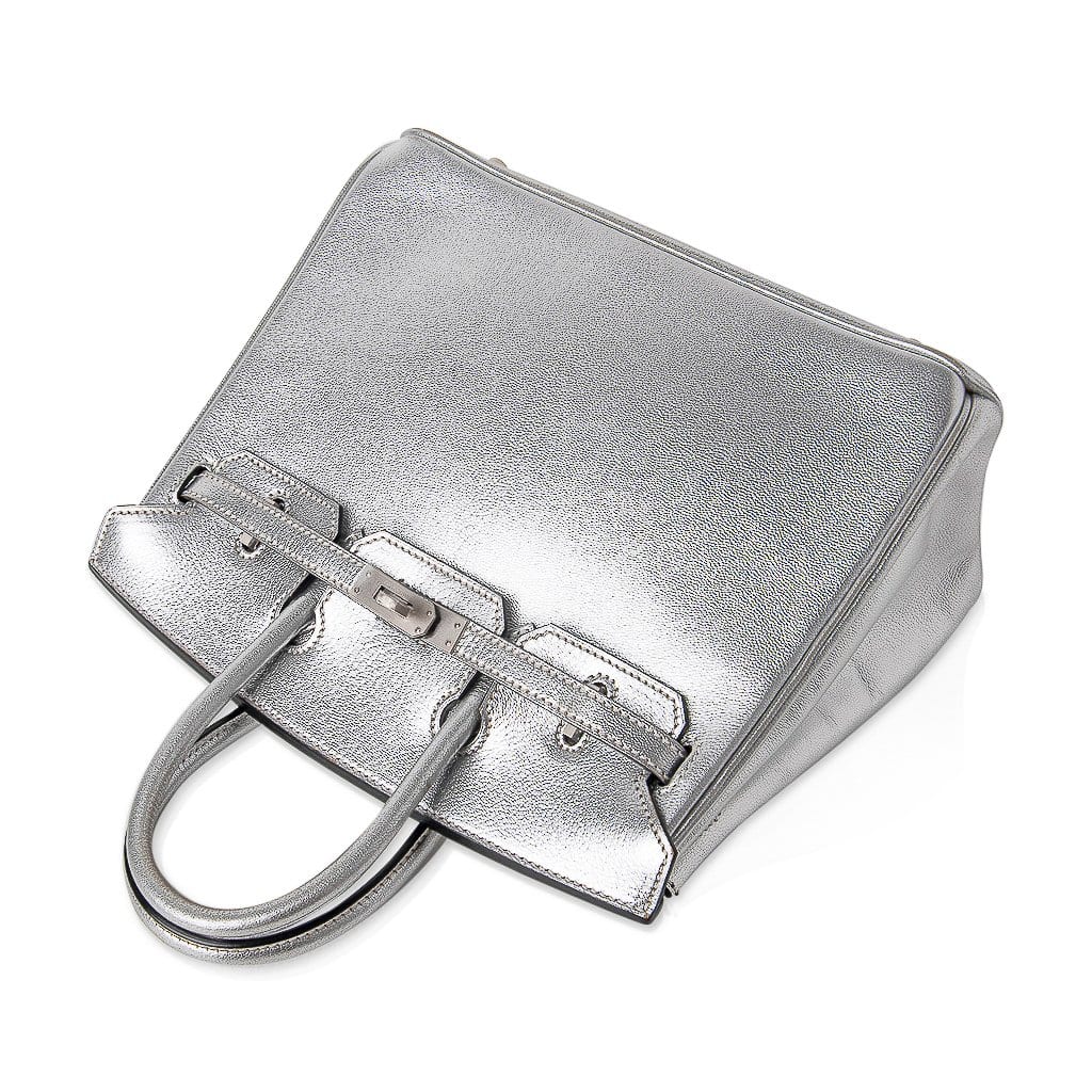 👜Birkin 25 Bag Metallic Silver Chevre with Brushed Palladium Hardware