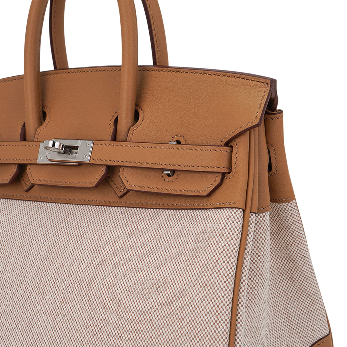 👜Limited Edition Birkin 25 Bag in Biscuit Swift Leather & Ecru Toile H with Palladium Hardware