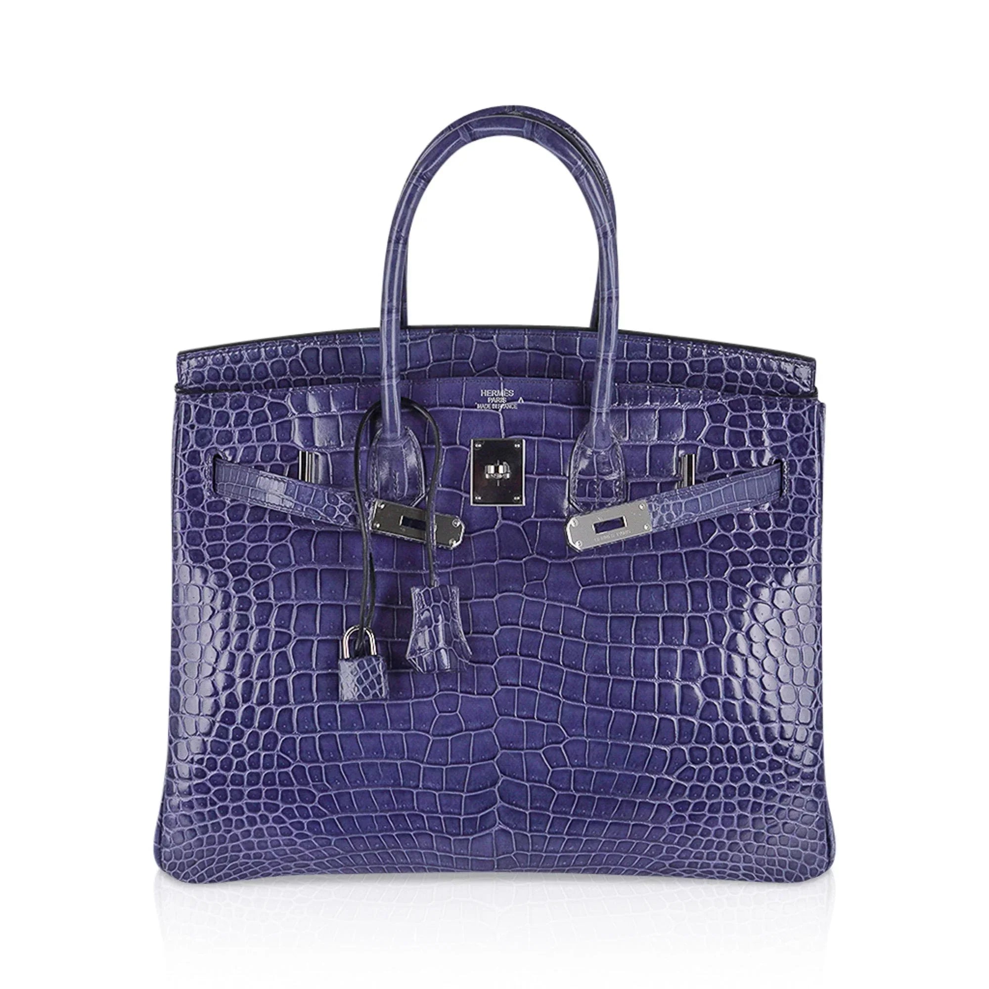 👜Birkin 35 Bag Blue Brighton Porosus Crocodile Palladium Hardware New