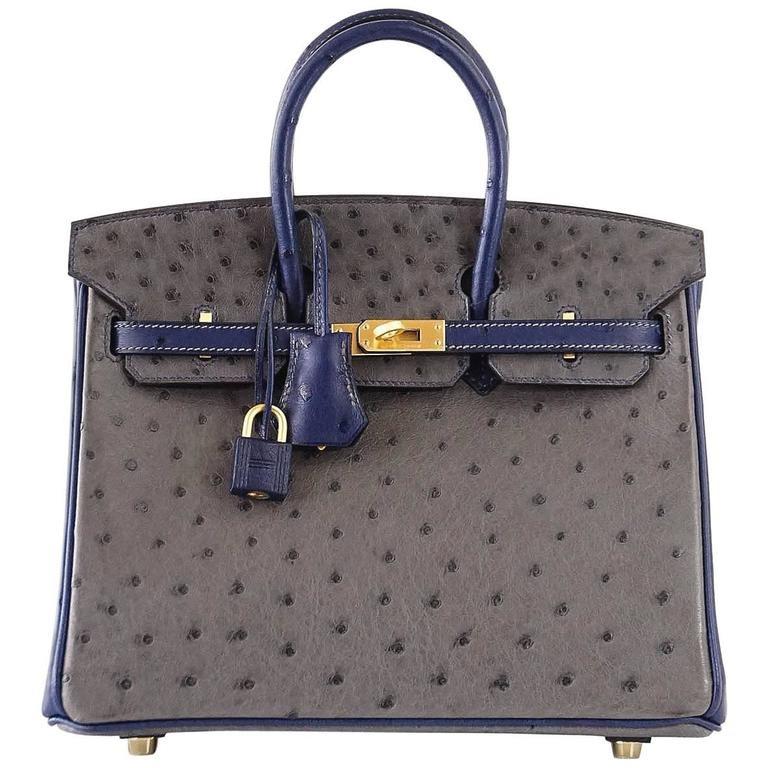 👜Birkin 25 Bag HSS Ostrich Gris Agate/Blue Sapphire Brushed Gold