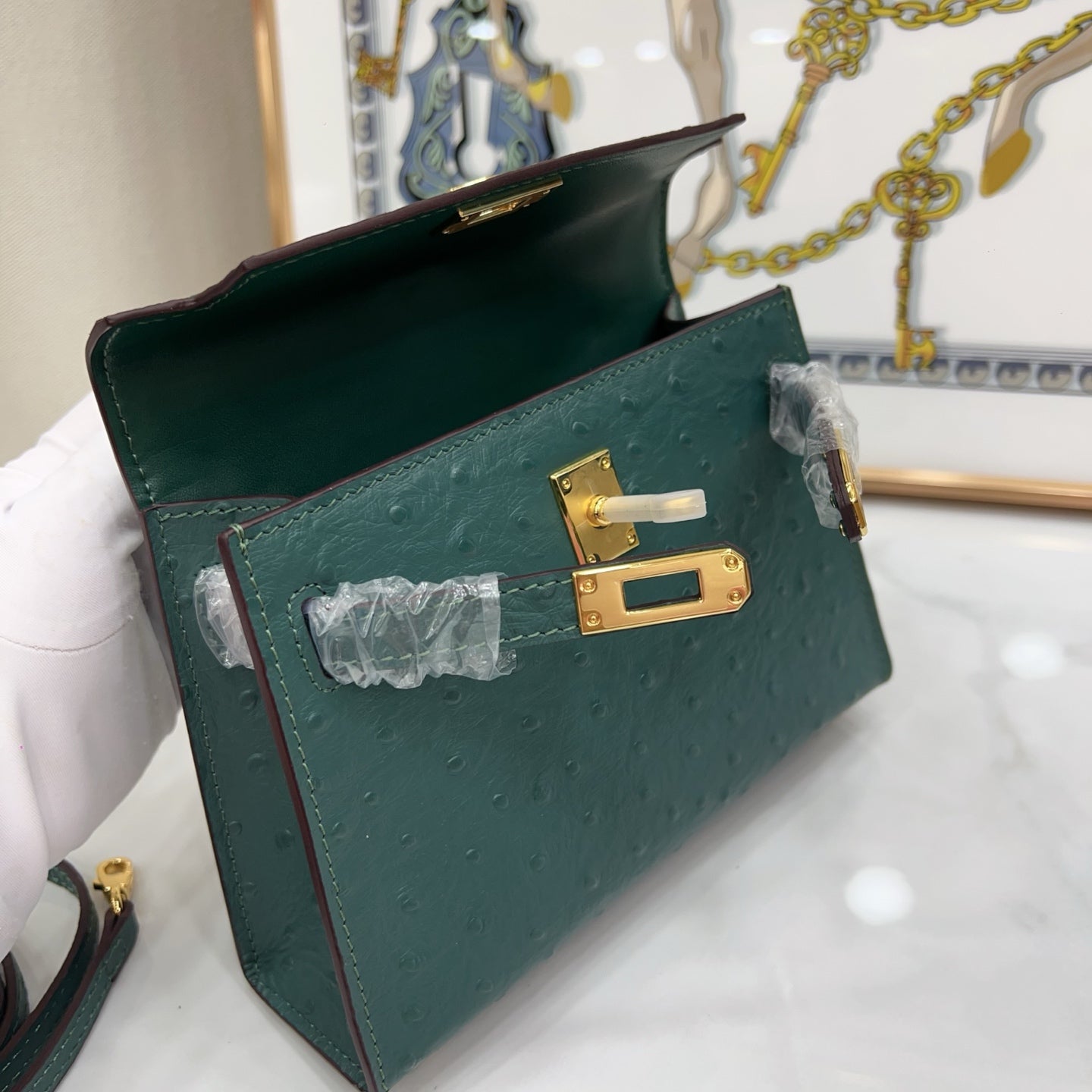 Mini Kelly II Sellier 19cm Vert Cypress Epsom Leather Gold Hardware Mini Women Handbag