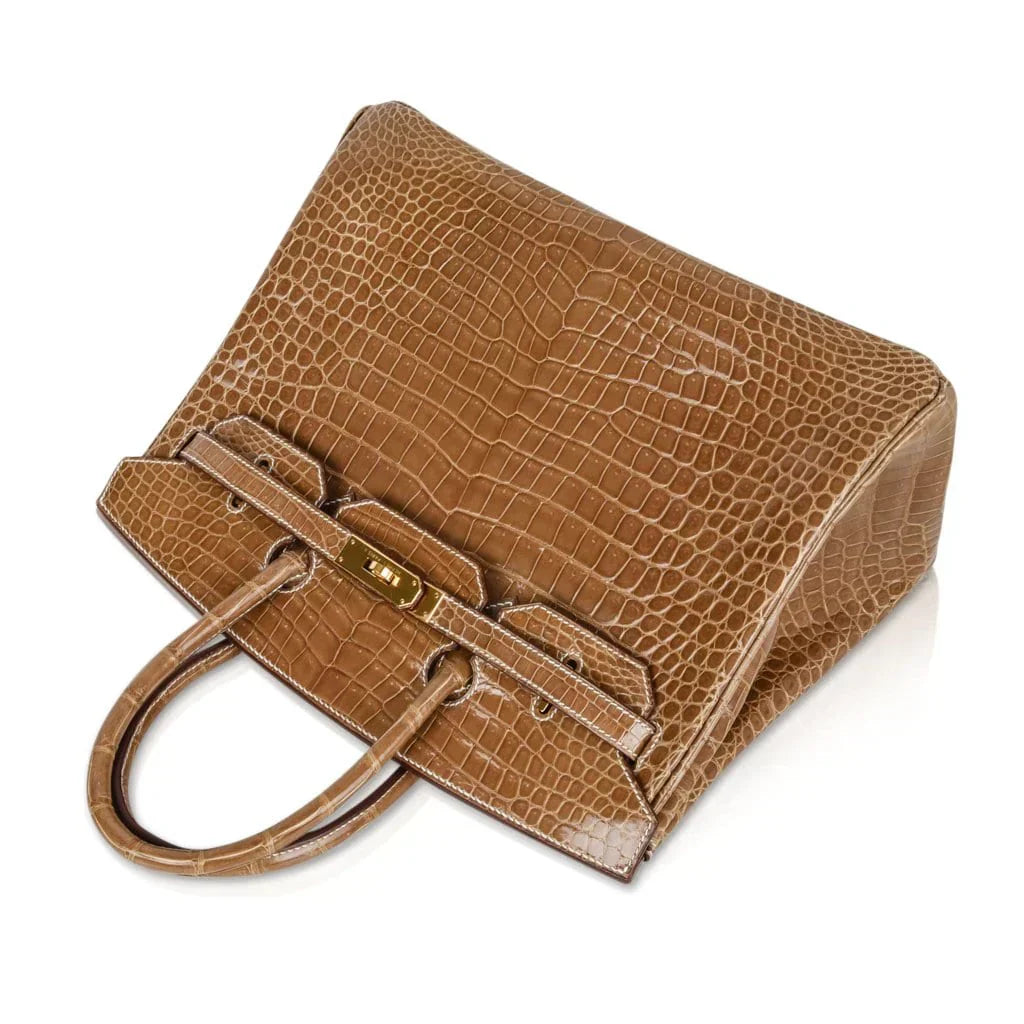 👜Birkin 35 Bag Ficelle Porosus Crocodile Gold Hardware
