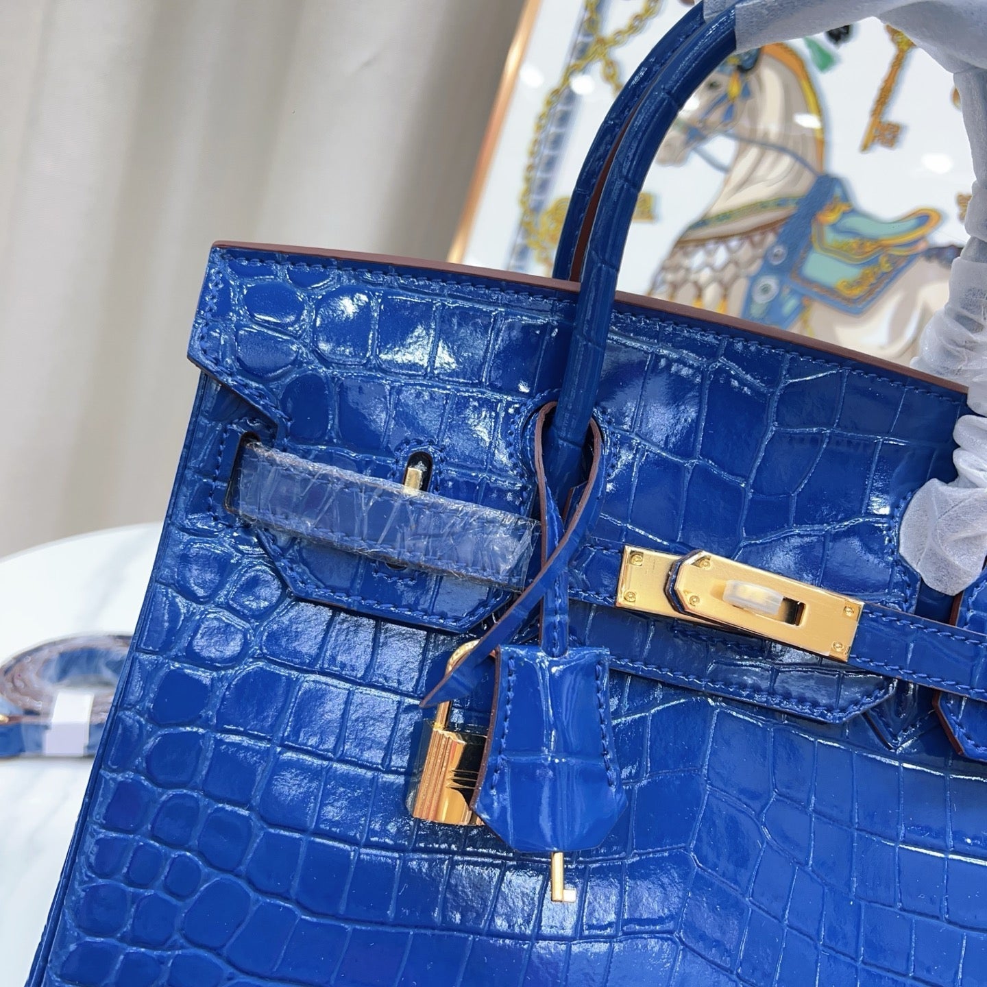 Birkin Style 25/30/35 Retourne in Royal Blue Crocodile-Embossed Leather (Gold Hardware)