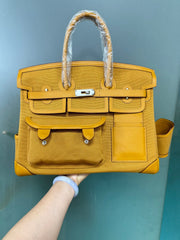 Birkin Cargo 35 Sesame Swift Leather and Canvas Multi-Pocket Bag