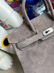 Birkin 25 Retourne in Grey Suede Grizzly (Palladium Hardware)