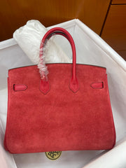 Rare Runaway Birkin 25cm Grizzly Rouge Casaque Suede Luxury Tote