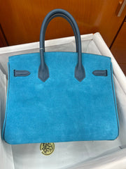 Rare Runaway Birkin 30cm Grizzly Agate Blue Suede Luxury Tote