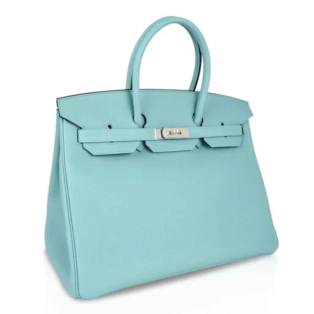 👜Birkin 35 Bag Fresh Blue Atoll Togo Palladium Hardware