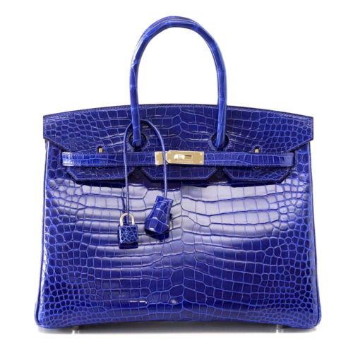 👜Birkin 35 Bag Vivid Electric Blue Porosus Crocodile Palladium