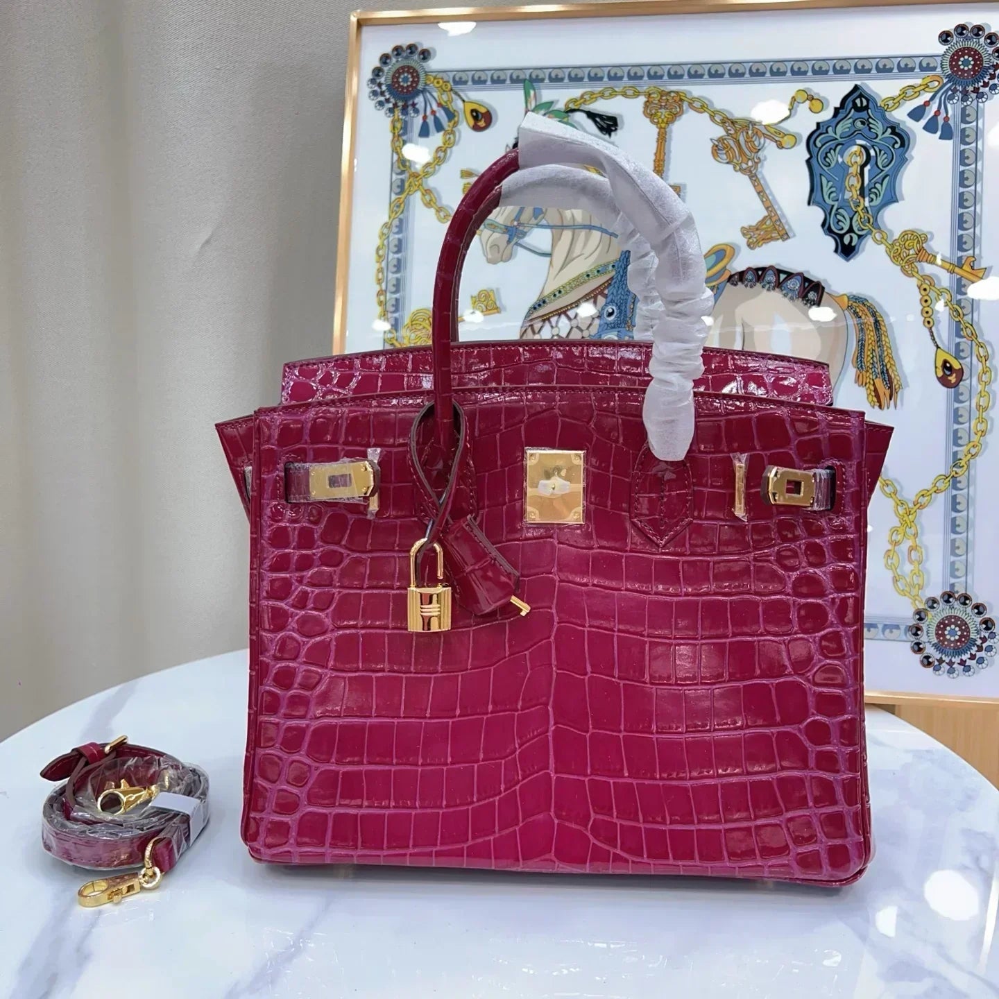 👜Birkin 30 Smooth Croc Print Genuine Leather Top Handle Bags