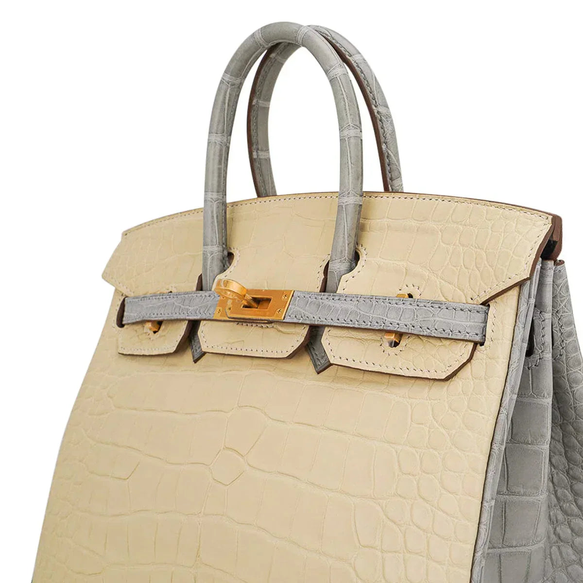 👜Special Order HSS Birkin 25 Bag in Matte Alligator Vanille and Gris Pearl Alligator with Brushed Gold Hardware