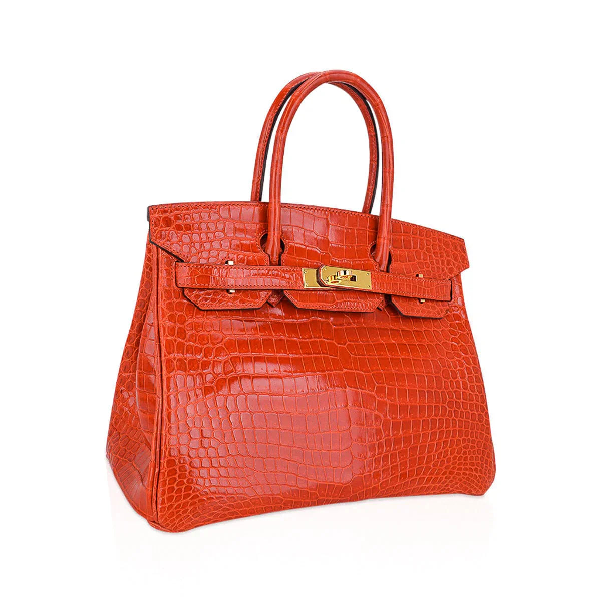 👜Birkin 30 Bag Orange Poppy Porosus Crocodile with Gold Hardware