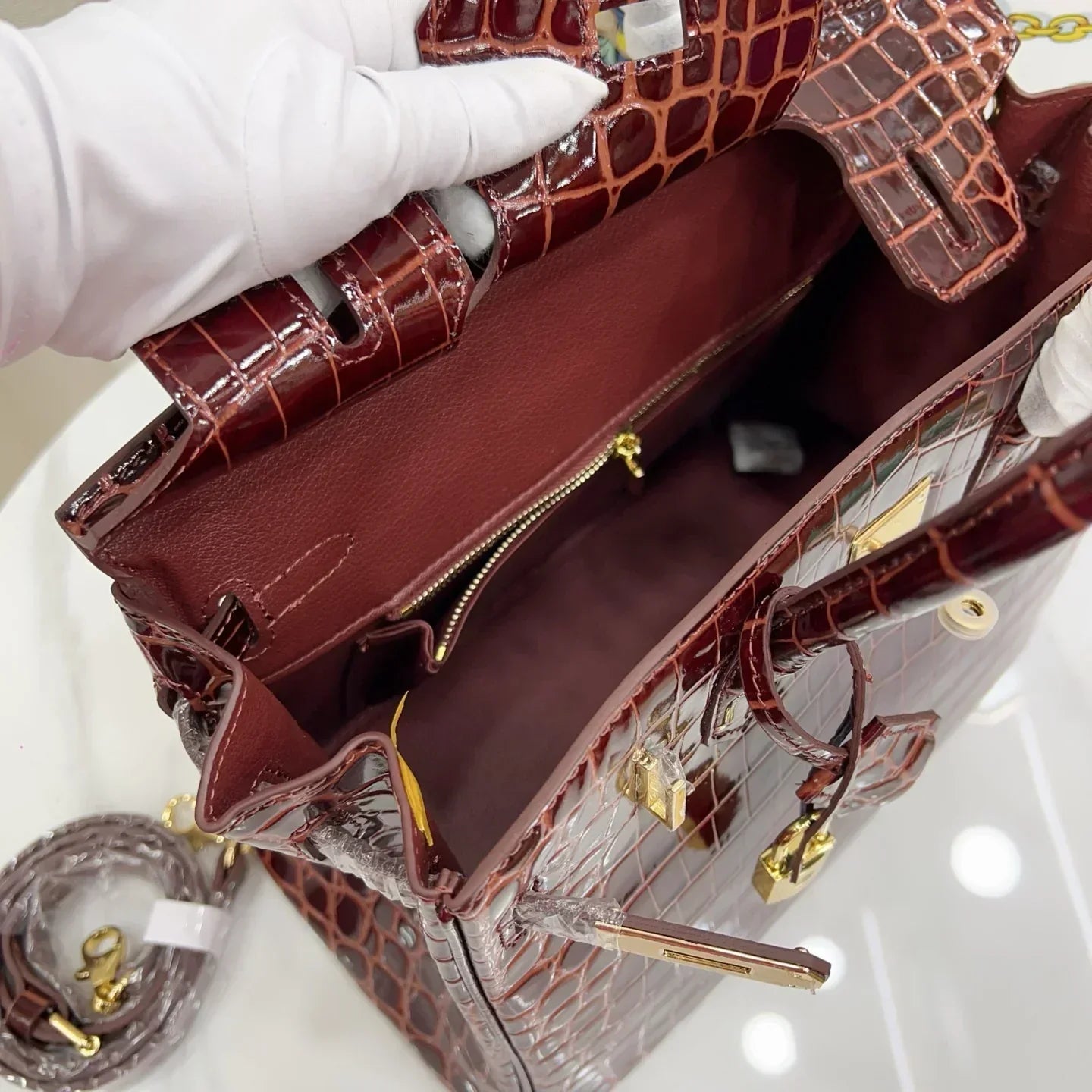 👜Birkin Bordeaux Shiny Porosus Crocodile Gold Hardware