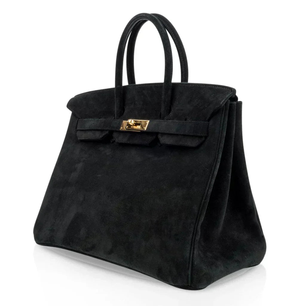 👜Birkin 35 Bag Black Doblis Suede Gold Hardware Limited Edition